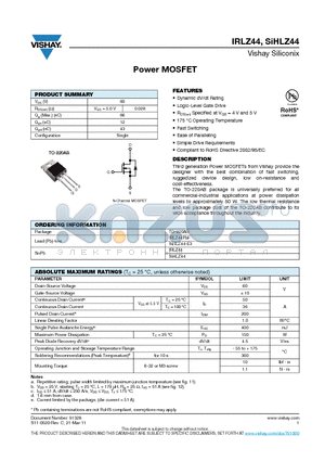 SIHLZ44 datasheet - Power MOSFET