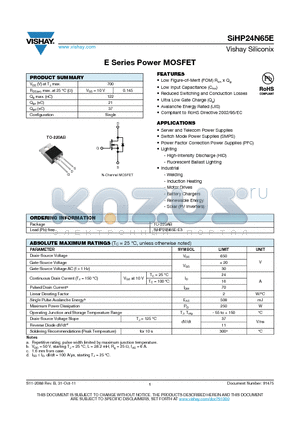 SIHP24N65E-E3 datasheet - E Series Power MOSFET