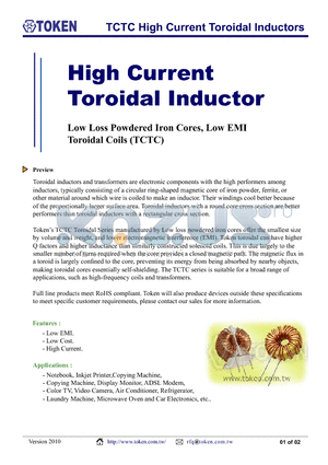 TCTC2310IR-960-J datasheet - TCTC High Current Toroidal Inductors