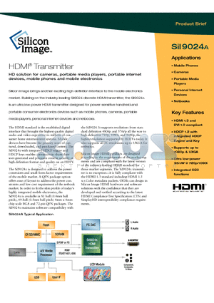 SII9024A datasheet - HDMI Transmitter