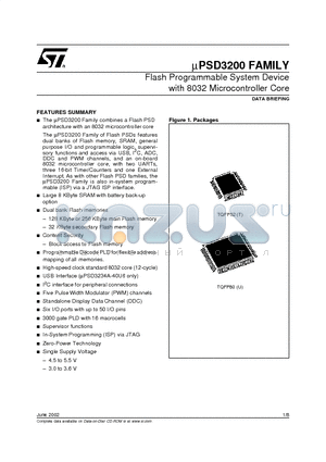 UPSD3215AV-40T6 datasheet - Flash Programmable System Device with 8032 Microcontroller Core