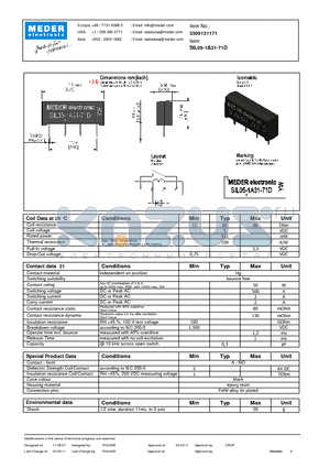 SIL05-1A31-71D datasheet - SIL Reed Relays