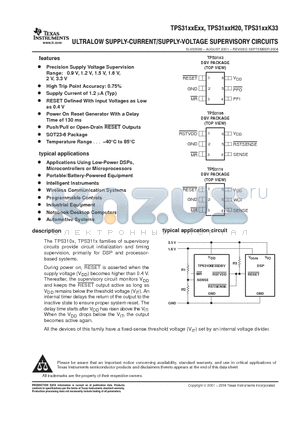 TPS3110 datasheet - ULTRALOW SUPPLY CURRENT/SUPPLY VOLTAGE SUPERVISORY CIRCUITS