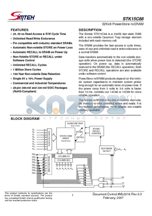 STK15C68-NF25TR datasheet - 32Kx8 PowerStore nvSRAM