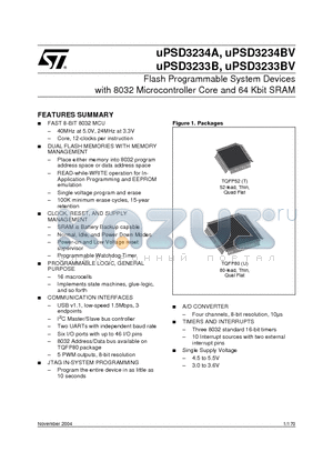 UPSD3233 datasheet - Flash Programmable System Devices with 8032 Microcontroller Core
