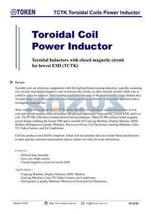 TCTK5052 datasheet - TCTK Toroidal Coils Power Inductor