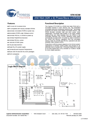 STK15C88 datasheet - 256 Kbit (32K x 8) PowerStore nvSRAM