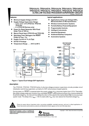 TPS3124J12DBV datasheet - ULTRA-LOW VOLTAGE PROCESSOR SUPERVISORY CIRCUITS