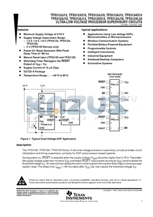 TPS3125G15DBV datasheet - ULTRA-LOW VOLTAGE PROCESSOR SUPERVISORY CIRCUITS