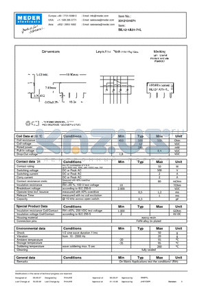 SIL12-1A31-71L datasheet - SIL Reed Relays