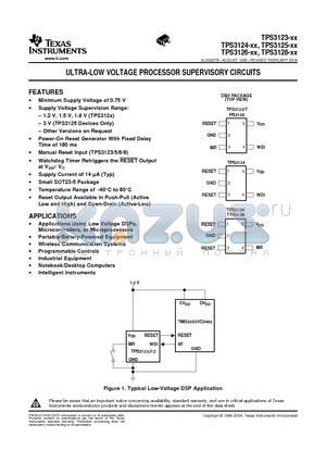 TPS3125J12DBVT datasheet - ULTRA-LOW VOLTAGE PROCESSOR SUPERVISORY CIRCUITS