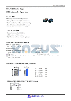 SNL201212S-100J-T datasheet - SMD Inductor for Signal Line