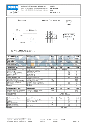 SIL12-1A75-71L datasheet - SIL Reed Relays