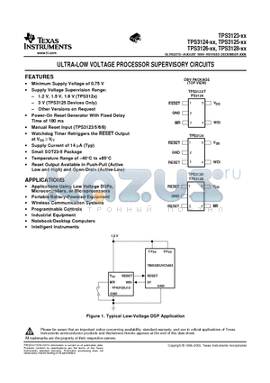 TPS312XOXXDBV datasheet - ULTRA-LOW VOLTAGE PROCESSOR SUPERVISORY CIRCUITS