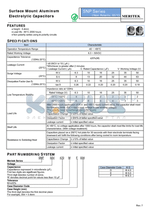 SNP50V470MD054 datasheet - Surface Mount Aluminum Electrolytic Capacitors