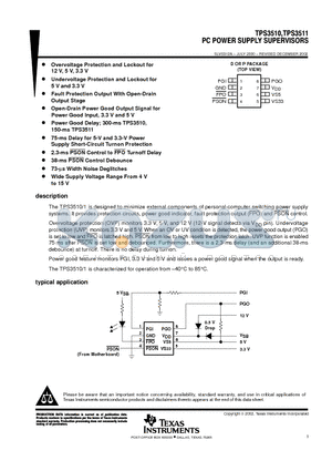 TPS3511D datasheet - PC POWER SUPPLY SUPERVISORS