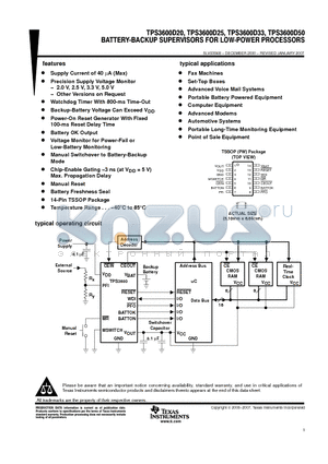 TPS3600X20PW datasheet - BATTERY-BACKUP SUPERVISORS FOR LOW-POWER PROCESSORS