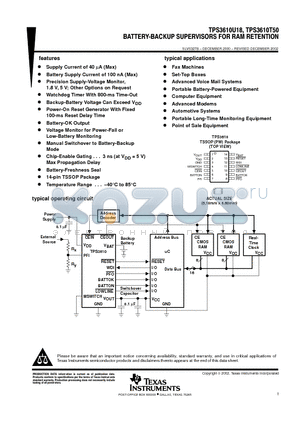 TPS3610T50PWRG4 datasheet - BATTERY-BACKUP SUPERVISORS FOR RAM RETENTION