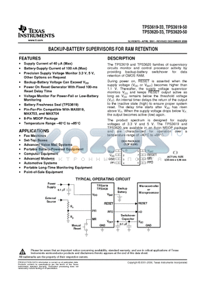 TPS3620-50 datasheet - BACKUP-BATTERY SUPERVISORS FOR RAM RETENTION