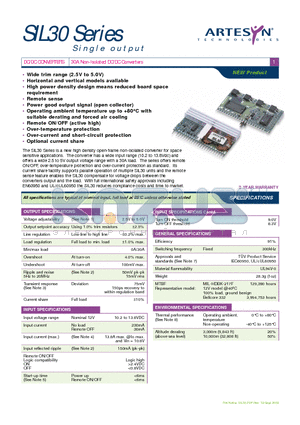 SIL30 datasheet - 30A Non-Isolated DC/DC Converters