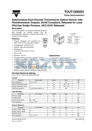 TCUT1300X01_07 datasheet - Subminiature Dual Channel Transmissive Optical Sensor with
