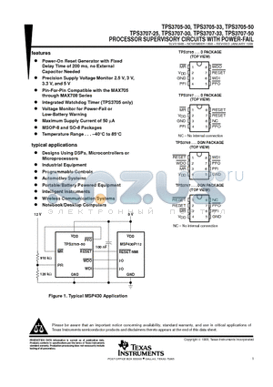 TPS3707-50DGNR datasheet - PROCESSOR SUPERVISORY CIRCUITS WITH POWER-FAIL