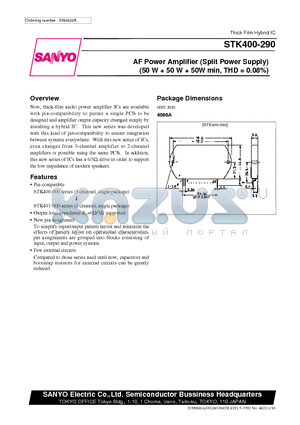 STK400-010 datasheet - AF Power Amplifier (Split Power Supply) (50 W  50 W  50W min, THD = 0.08%)