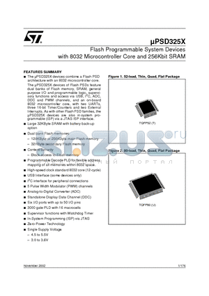 UPSD3254A-40T6T datasheet - Flash Programmable System Devices with 8032 Microcontroller Core and 256Kbit SRAM