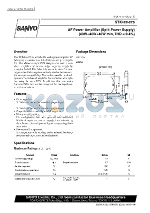 STK400-010 datasheet - AF Power Amplifier (Split Power Supply) (40 W  40 W  40W min, THD = 0.4%)