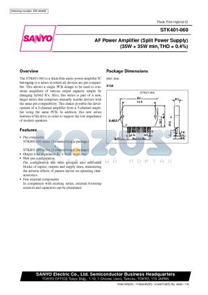 STK400-020 datasheet - AF Power Amplifier (Split Power Supply) (35W  35W min, THD = 0.4%)