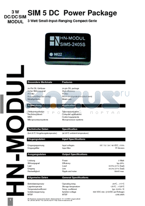 SIM5-2415D datasheet - 3 Watt Small-Input-Ranging Compact-Serie