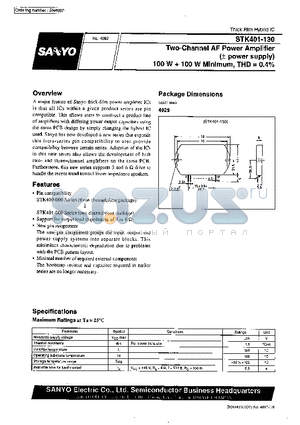 STK400-020 datasheet - Two-Channel AF Power Amplifier (- Power Supply) 100 W  100 W Minimum, THD = 0.4%