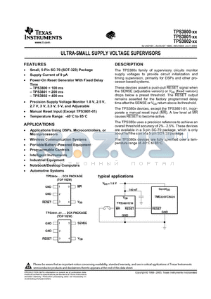TPS3800G27 datasheet - ULTRA-SMALL SUPPLY VOLTAGE SUPERVISORS