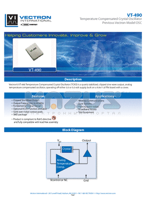 TCXO-490-FFG-506 datasheet - Temperature Compensated Crystal Oscillator