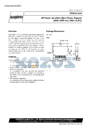 STK400-010 datasheet - AF Power Amplifier (Split Power Supply) (40 W  40 W min, THD = 0.4%)