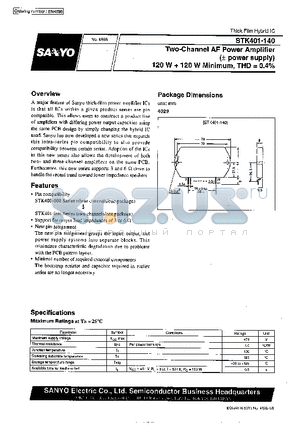 STK400-040 datasheet - Two-Channel AF Power Amplifier (- Power Supply) 120 W  120 W Minimum, THD = 0.4%