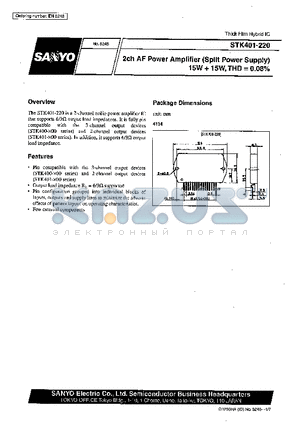 STK400-050 datasheet - 2ch AF Power Amplifier (Split Power Supply) 15 W  15 W, THD = 0.08%