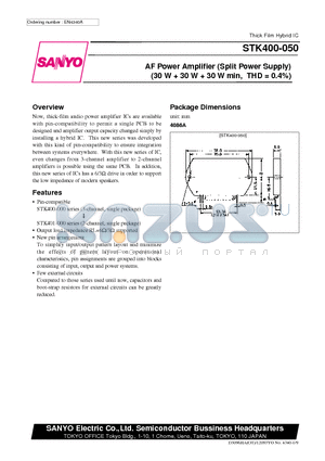 STK400-060 datasheet - AF Power Amplifier (Split Power Supply) (30 W  30 W  30 W min, THD = 0.4%)