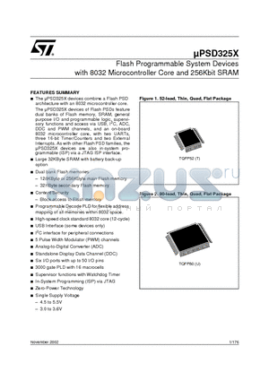 UPSD3254BV-24U6T datasheet - Flash Programmable System Devices with 8032 Microcontroller Core and 256Kbit SRAM