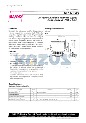 STK400-060 datasheet - AF Power Amplifier (Split Power Supply) (50 W  50 W min, THD = 0.4%)