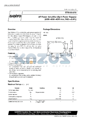 STK400-080 datasheet - AF Power Amplifier (Split Power Supply) (40 W  40 W  40W min, THD = 0.4%)