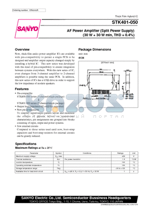 STK400-090 datasheet - AF Power Amplifier (Split Power Supply) (30 W  30 W min, THD = 0.4%)