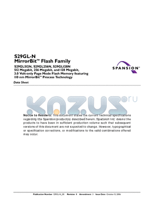 S29GL128N11FFIV10 datasheet - 3.0 Volt-only Page Mode Flash Memory featuring 110 nm MirrorBit Process Technology