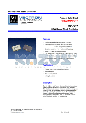 SO-502-BFC-TNN300 datasheet - SAW Based Clock Oscillator