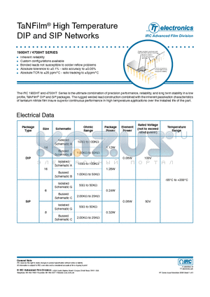 SIP-1987HT-01-1001GD datasheet - TaNFilm^ High Temperature DIP and SIP Networks