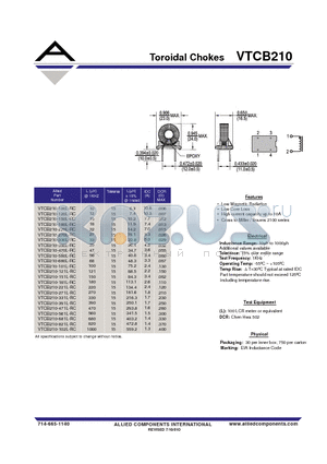 VTCB210-330L-RC datasheet - Toroidal Chokes