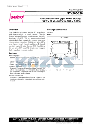 STK400-300 datasheet - AF Power Amplifier (Split Power Supply) (50 W  50 W  50W min, THD = 0.08%)