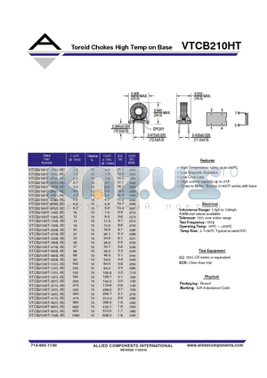 VTCB210HT-102L-RC datasheet - Toroid Chokes High Temp on Base