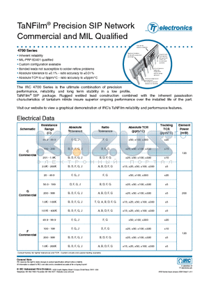 SIP-4761-01-1001FD datasheet - TaNFilm^ Precision SIP Network Commercial and MIL Qualified