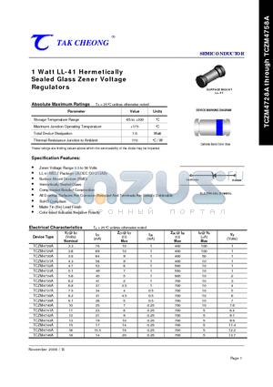 TCZM4732A datasheet - 1 Watt LL-41 Hermetically Sealed Glass Zener Voltage Regulators